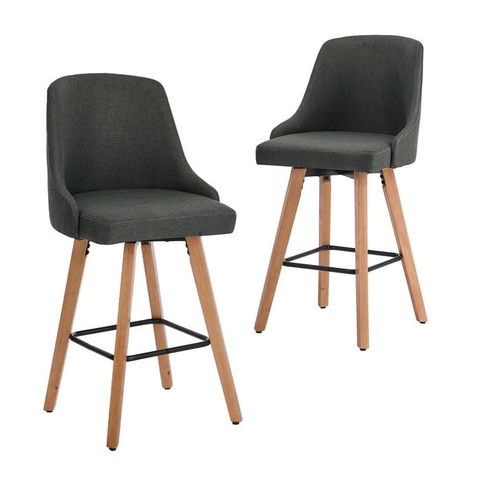 Oikiture 2x Bar Stools Swivel Wooden