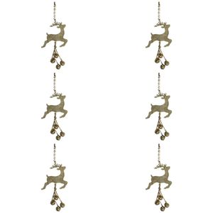 6x LVD Metal Reindeer w/ Bell Hanger Christmas Hanging Decor 31x10.5cm Gold