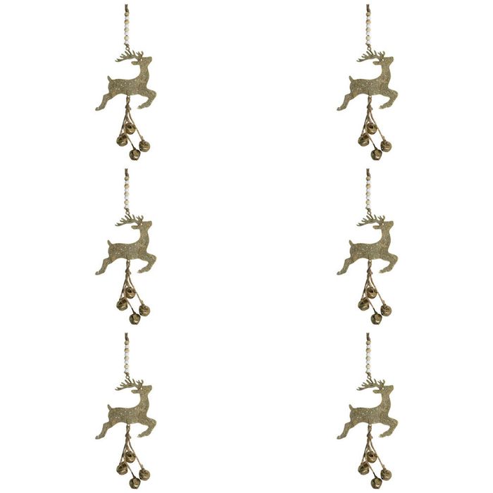 6x LVD Metal Reindeer w/ Bell Hanger Christmas Hanging Decor 31x10.5cm Gold