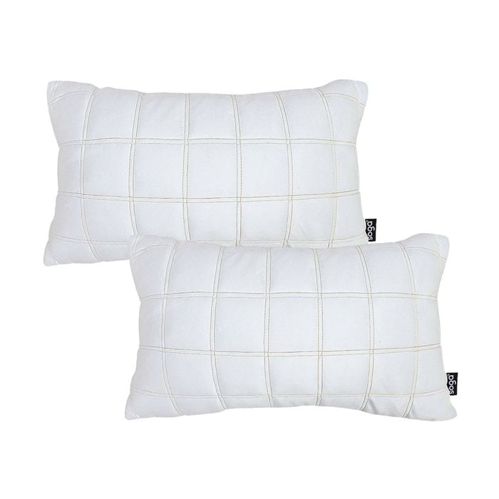 SOGA 2X 30cm White Quilted Grid Pattern Decorative Throw Pillow