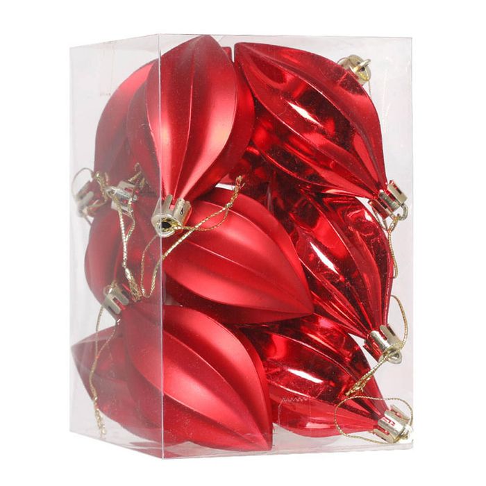 Catzon 12 Pcs Finial Drop Christmas Ornaments Shatterproof Baubles with String for Holiday-Red