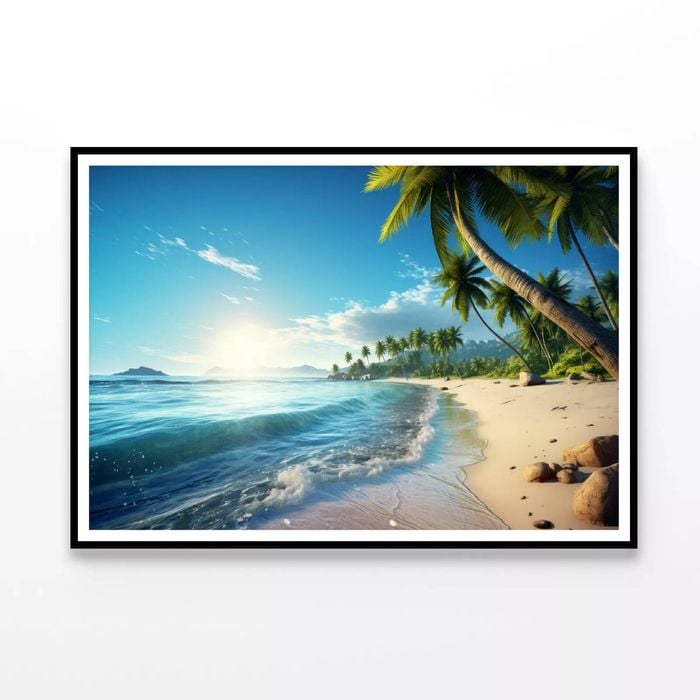 Beach with Sky & Palm Trees  Print 100% Australian Made 120x90cm  (Poster)
