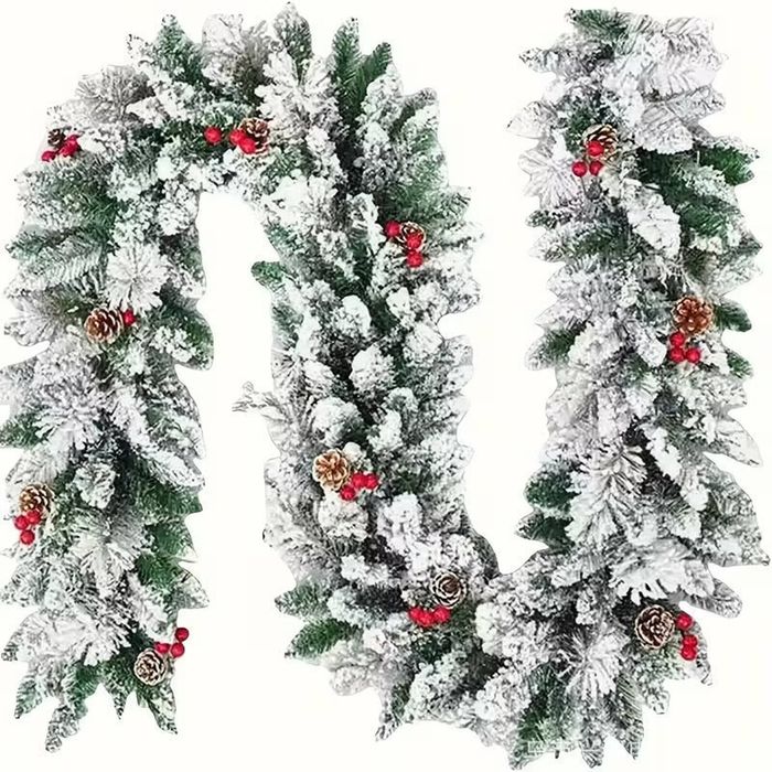Lifebay Artificial Christmas Snow Pine Wreath Garland