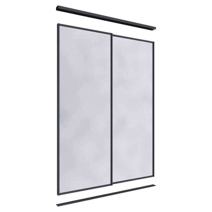 Lugna 2400 x 1201-1800mm Black Mirror Wardrobe Double Sliding Doors