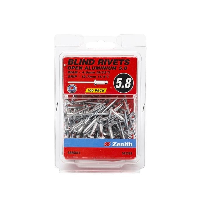 Zenith Blind Rivet Open Alum 5/32"D x 1/2"G 100pk