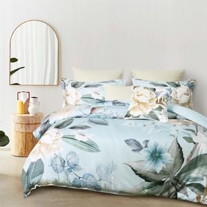Azura Quilt Cover Percale Cotton Blue - King Bed With Pillowcase