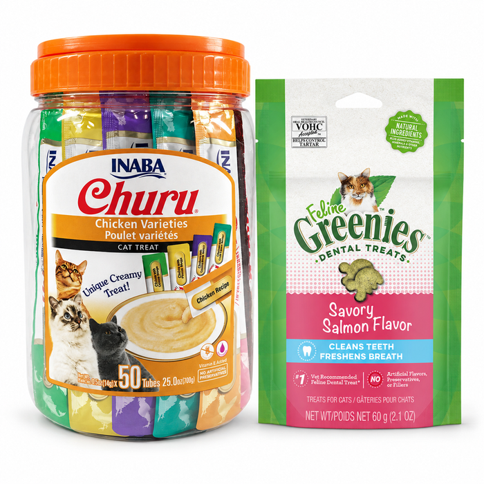 Inaba Churu Chicken Variety 50 Tubes + GREENIES Salmon 60g | Cat Treat Variety Pack