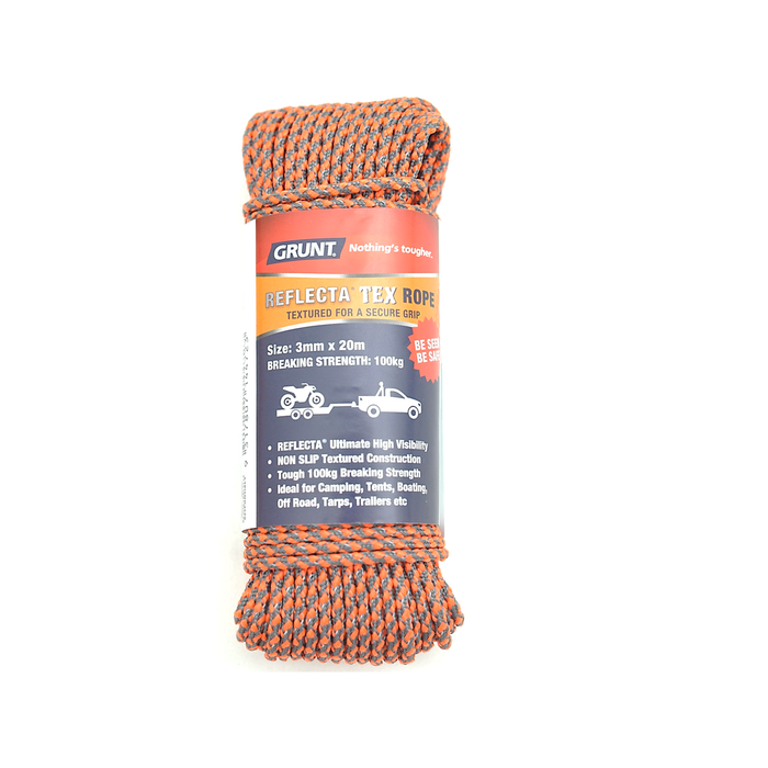 GRUNT 3mm x 20m Orange Reflective Rope