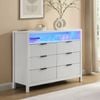 HOMFURN White Dresser for Bedroom with 6 Drawers, Modern Dresser for Closet with Power Outlet and LED Lights, Wooden Chest of Dr