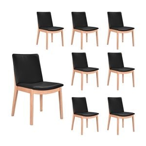 Japandi 8pc Set Leather Seat Dining Chair Black