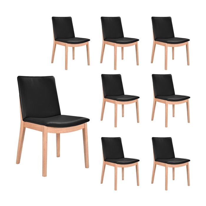 Japandi 8pc Set Leather Seat Dining Chair Black