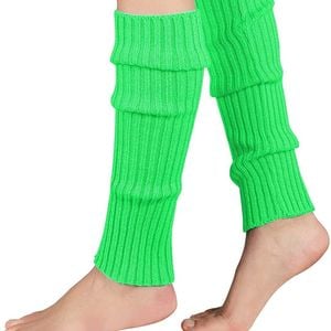 Pair of Wos Leg Warmers Disco Winter Knit Dance Party Crochet Legging Socks Costume Fluro Green