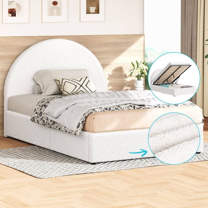Alfordson Bed Frame King Single Gas Lift Storage White