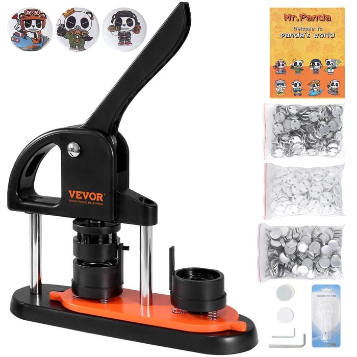 VEVOR 32mm Button Maker Machine Black Installation-Free Badge Punch Press Kit with 500pcs Parts