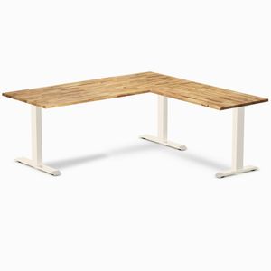 Desky Fixed Height Hardwood L-Shape Office Desk Wheat Frame 180x175cm - Acacia
