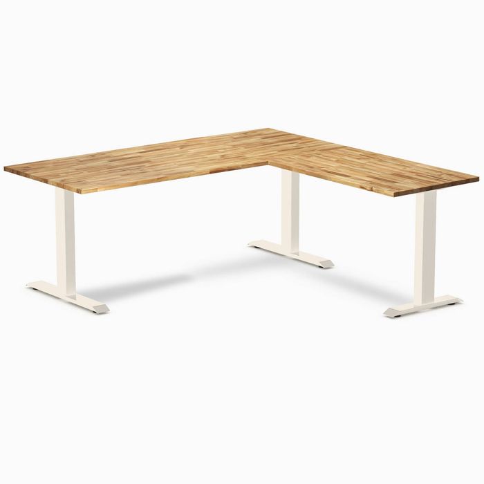 Desky Fixed Height Hardwood L-Shape Office Desk Wheat Frame 180x175cm - Acacia