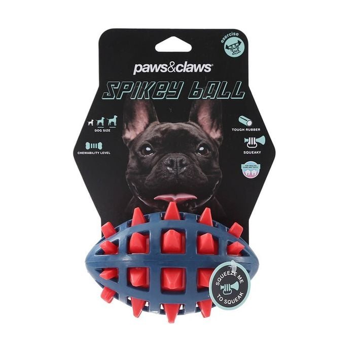 Paws And Claws 10cm Rubber Spikey Football Dog/Pet Toy Bunnings