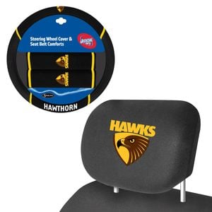 Hawthorn Hawks Official Afl Steering Wheel Cover And Headrest Covers Combo