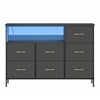 Ufurniture LED Chest of 7 Drawers Storage Cabinet with Power Outlets & USB Charging Station & Open Shelf Black