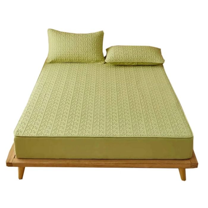 Anycozy Mattress Cover Green Double Size Pure Cotton Soft Quilted Bed Sheet Anti-bacterial Protector Cover