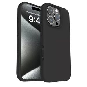 Silicone Phone Case For iPhone 16 Pro Max Shockproof Microfiber Lining - Black