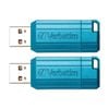 2PK VERBATIM Pinstripe Retractable USB 2.0 Flash Drive 32GB Caribbean Blue
