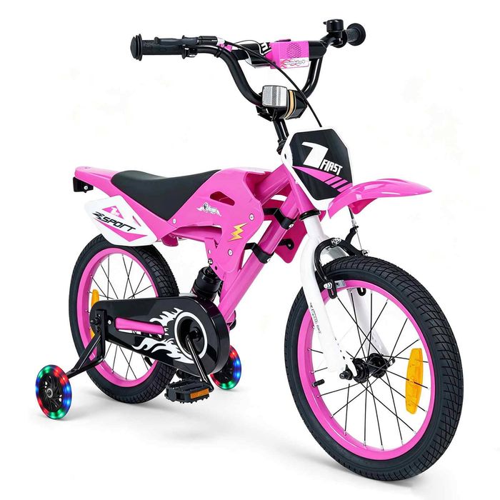Costway 16" Kids Dual Brake Balance Bike Motormot Shaped Bicycle-Pink