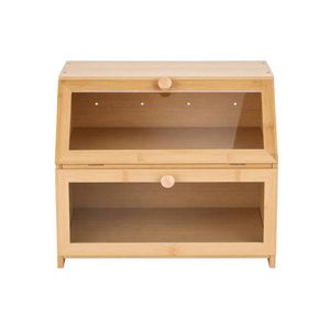 Artiss Bamboo Bread Box 2-Tier Food Storage Container 39cm Natural