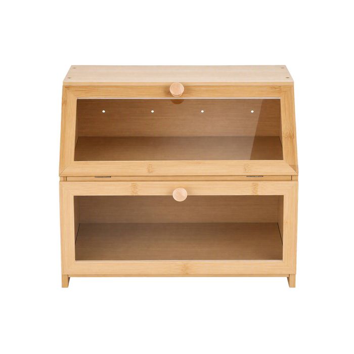 Artiss Bamboo Bread Box 2-Tier Food Storage Container 39cm Natural