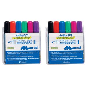 12pc Artline 579 5mm Chisel Nib Office Whiteboard Marker Assorted Colours Wallet