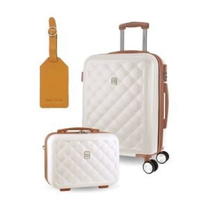 Pierre Cardin Cabin Hard-shell Suitcase & Mini Beauty Travel Case W/ Tag White
