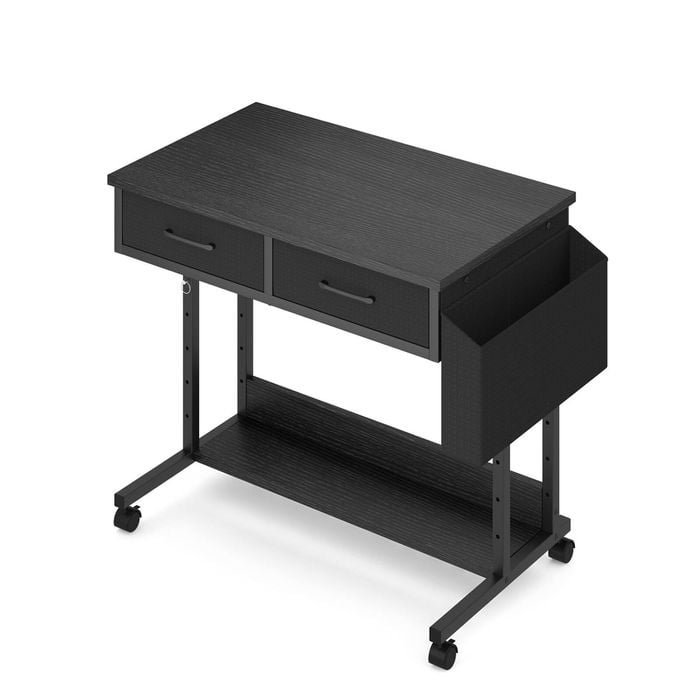 Advwin Small Portable Rolling Standing Desk Adjustable Height with 2 Fabric Drawers Black
