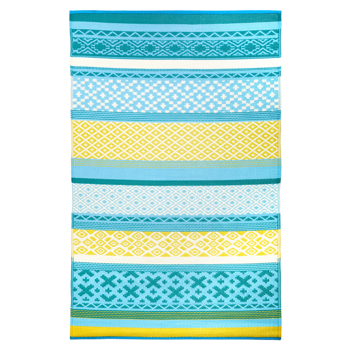 Fab Habitat 120x179cm Multicoloured Blue Tromso Scandanavian Recycled Plastic Outdoor Rug