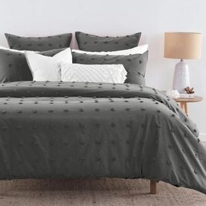 Fabric Fantastic Tufted Dot Jacquard Super King Size Grey Quilt/doona/duvet Cover Set