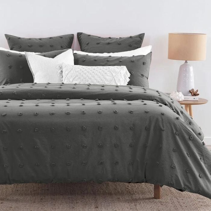 Fabric Fantastic Tufted Dot Jacquard Super King Size Grey Quilt/doona/duvet Cover Set