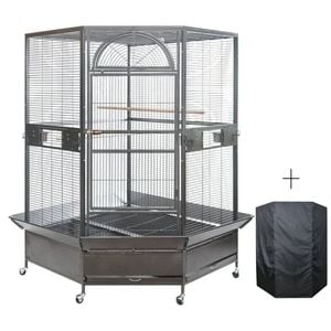 YES4PETS 185cm XXL Corner Bird Cage Pet Parrot Aviary  Perch Castor Wheel With Cover