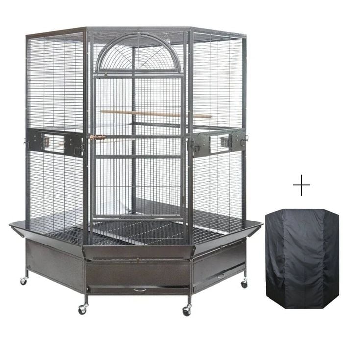 YES4PETS 185cm XXL Corner Bird Cage Pet Parrot Aviary  Perch Castor Wheel With Cover