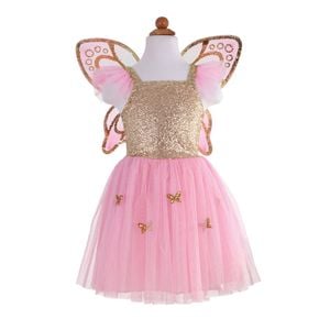 2pc Great Pretenders Size 5-7 Sequins Butterfly Dress & Wings Gold Kids 4+