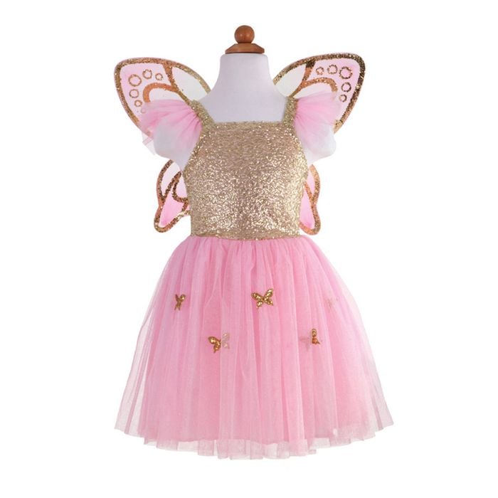 2pc Great Pretenders Size 5-7 Sequins Butterfly Dress & Wings Gold Kids 4+