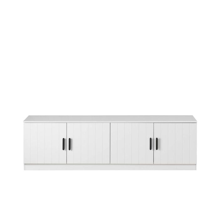 European Cabinetry White VJ Panel Oval Black Handles Bucharest TV Unit