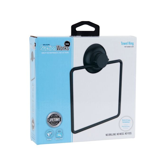 Naleon Black Suction Works Towel Ring