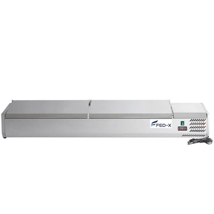 FED-X Benchtop Salad Prep Fridge with Stainless Steel Lids 1800mm