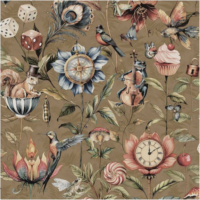 Floral Fun Animals Gold, Wallpaper 10.05m x 53cm Wallpaper Boutique