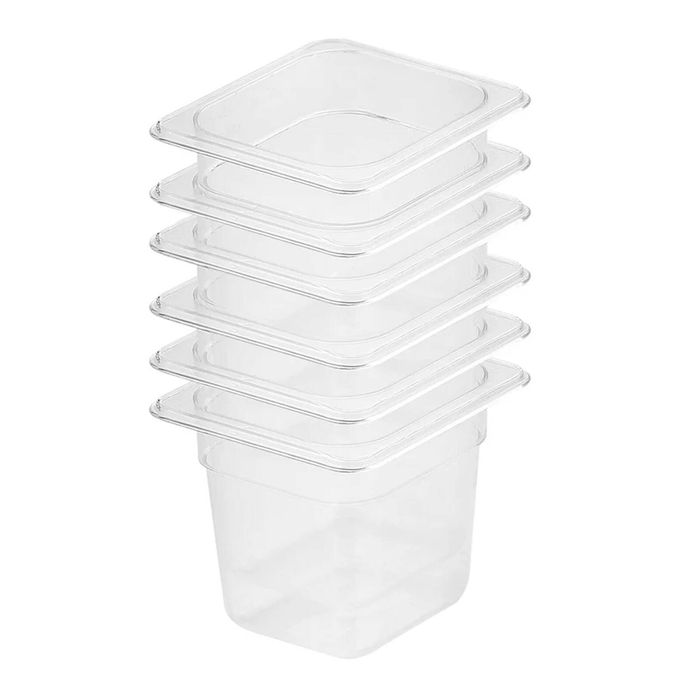 SOGA 1/6 GN Polycarbonate Food Pan 150mm Clear 6 Pack