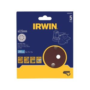 IRWIN 115mm 240G 8 Holes Random Orbital Sanding Discs - 5 Pack