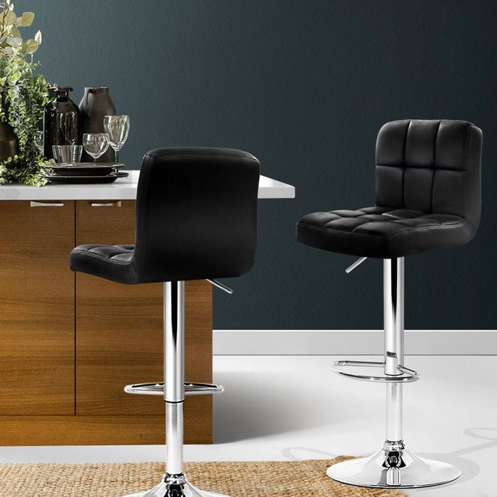 Homfurn Set Of 2 Adjustable Swivel Bar Stools – Gas Lift, Black, 68-81cm Seat Height – Kitchen, Home Bar, Dining Room, Cafe