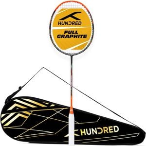 HUNDRED Powertek 1000 PRO Strung Badminton Racket – Black/Orange, G6 Grip, Full Cover