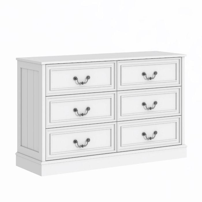 Cosmoliving 6 Drawer Chest of Drawers Lowboy Dresser Storage Cabinet Bedroom White