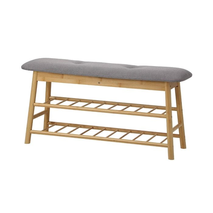Oikiture 90cm Shoe Storage Bench Bamboo Shoes Rack Cabinet Shelf