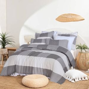 King Single Quilt Cover Set with Extra Standard Pillowcase - Grey Check